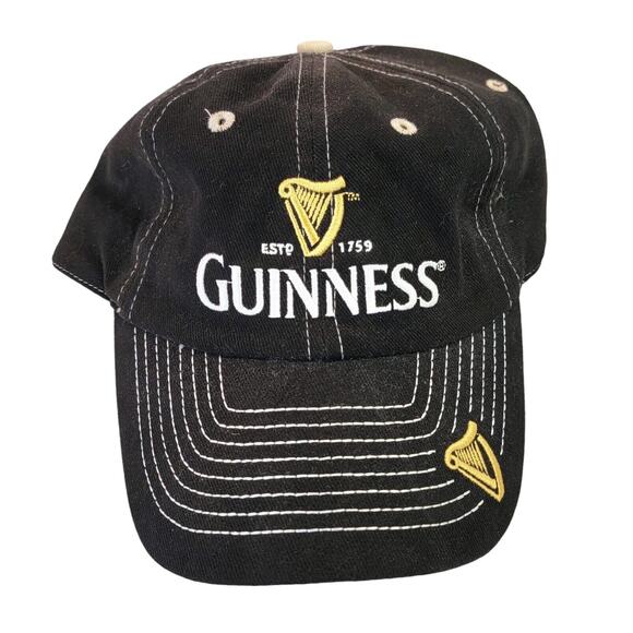 Guinness Baseball Cap Hat Adjustable Strap Black Gold Grey Embroidered Logo - Picture 1 of 9